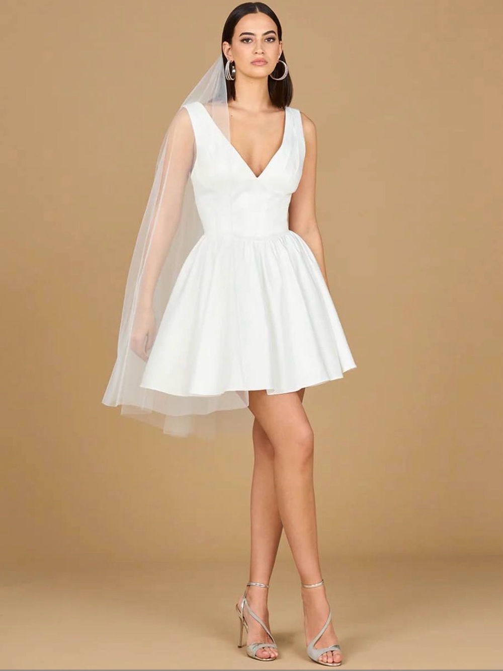 LARA White V-Neck Sleeveless Mini Bridal Dress